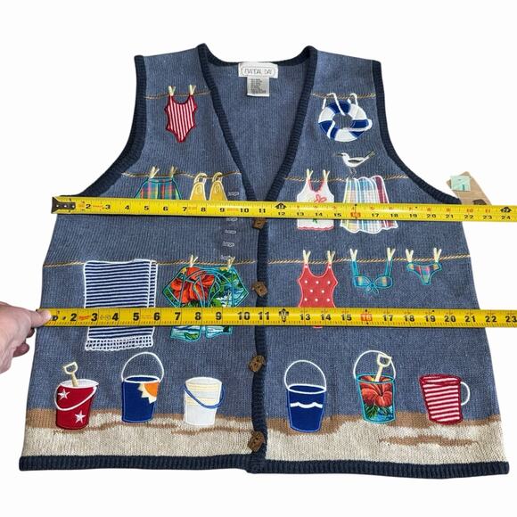 Vtg 90s Mandal Bay Sweater Vest Coastal Beach Cardigan Grannycore Teacher L NWT - Picture 7 of 10